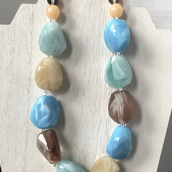 Funky Chunky 20” Necklace Faceted Marbled Beads (Blue/White) Translucent… - Picture 2 of 5